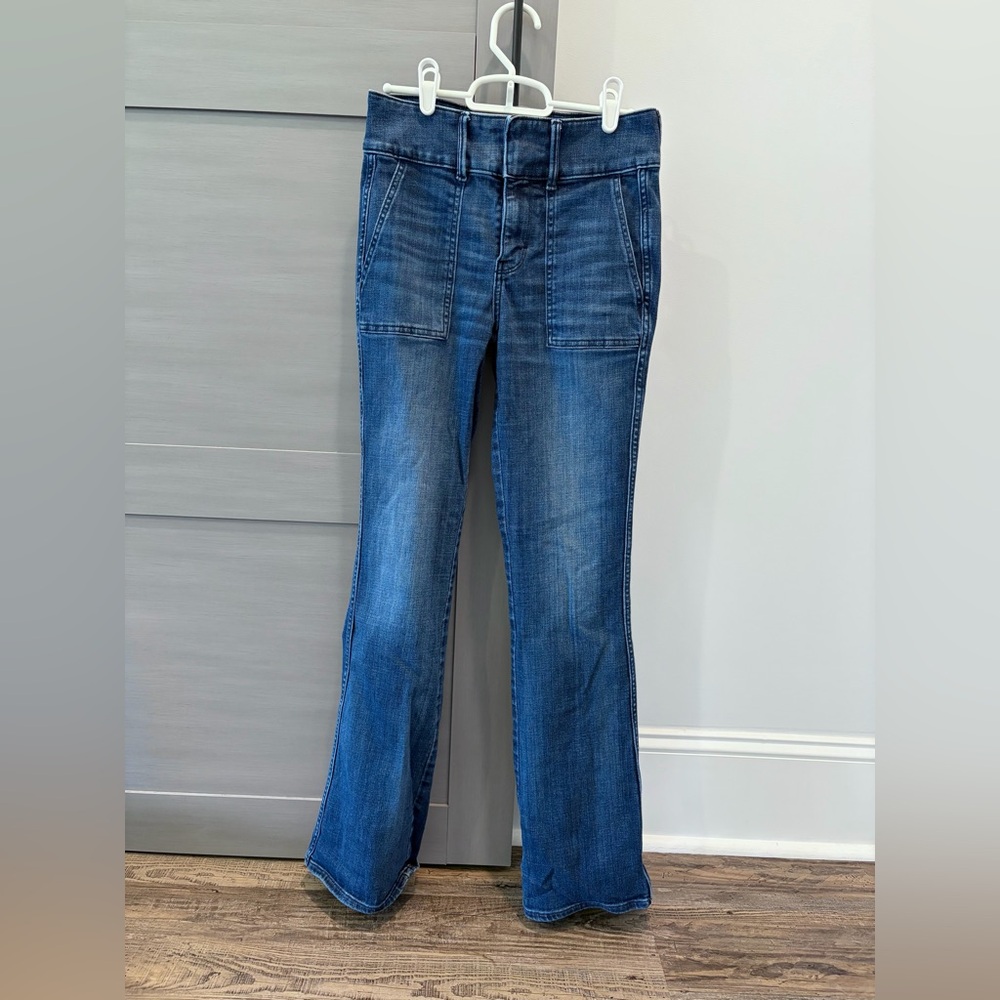White House Black Market Women's Blue Flared Wide Leg Jeans